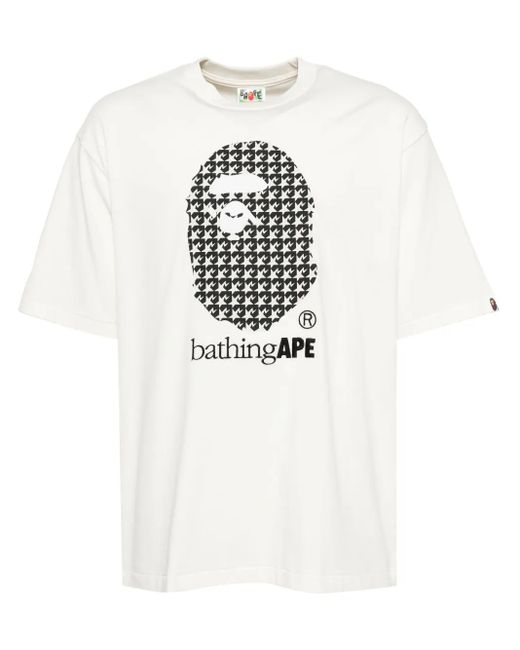 A Bathing Ape White Sta Houndstooth Tee for men