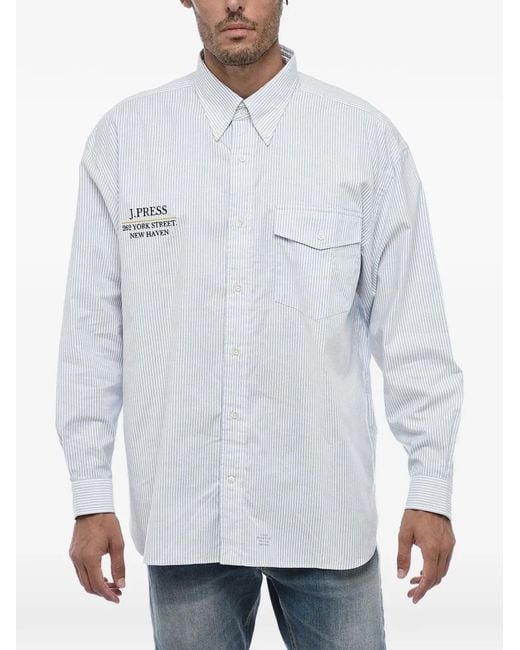 J.Press Blue Striped Embroidered Shirt for men