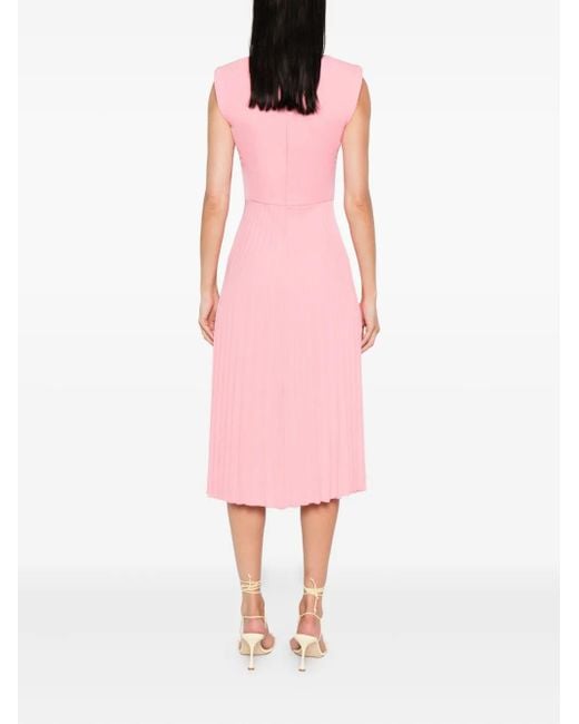 Nissa Pink Pleated Sleeveless Midi Dress