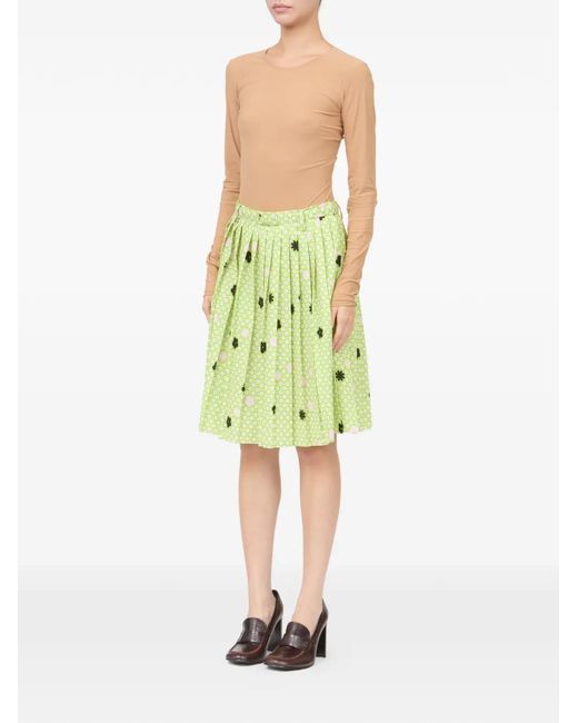 MM6 by Maison Margiela Green Floral-Print Pleated Skirt