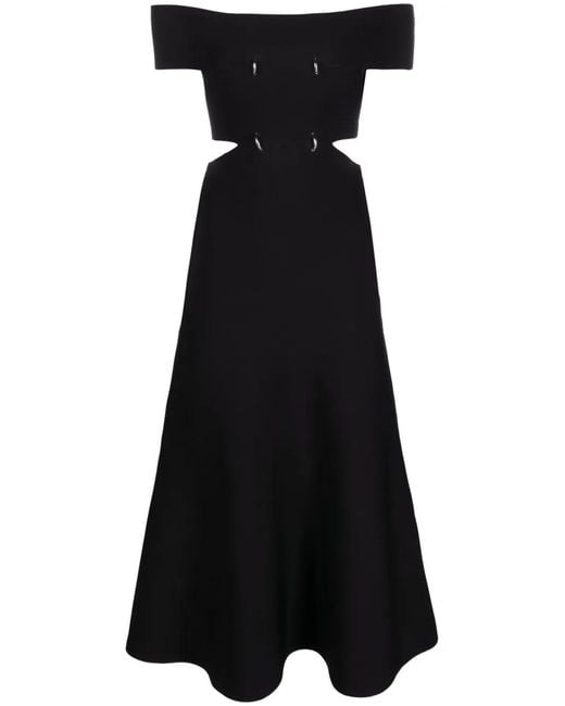McQueen Black Off-Shoulder Flared Midi Dress