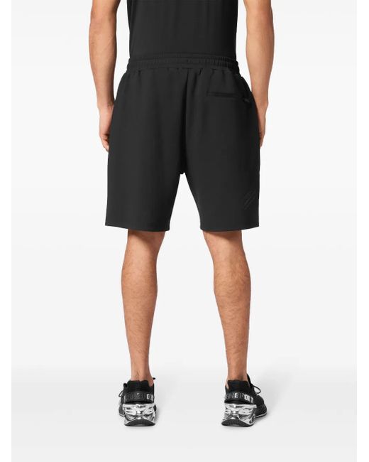 Philipp Plein Black Logo-Patch Track Shorts for men