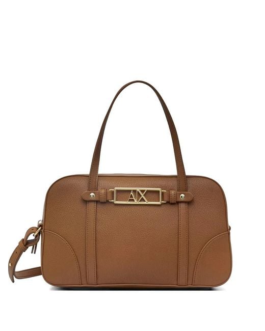 ARMANI EXCHANGE Brown Logo-Plaque Tote Bag