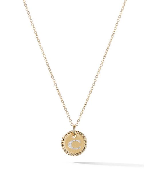 David Yurman Metallic 18Kt C Initial Charm Diamond Necklace