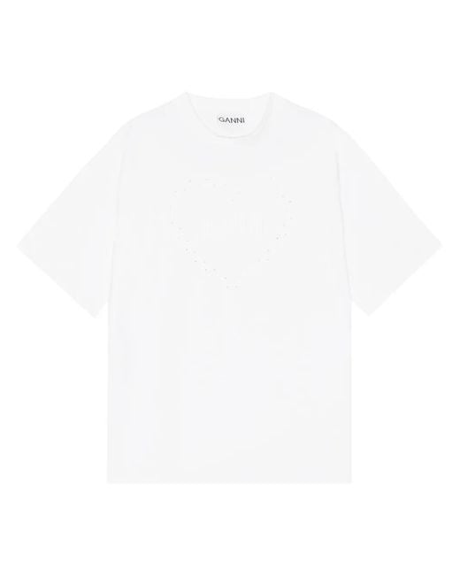 Ganni White Cotton Round-Neck T-Shirt