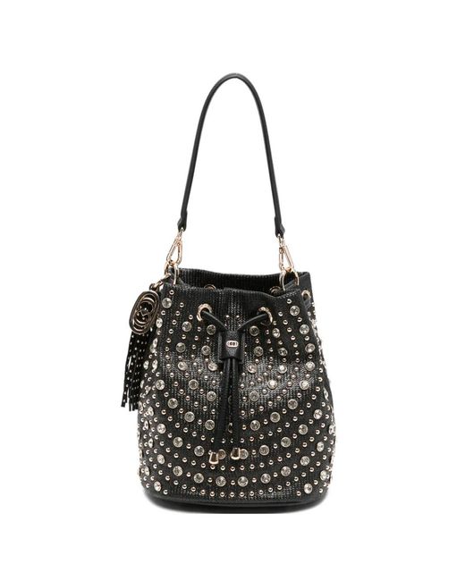 La Carrie Black Andromeda Studded-Embellished Bucket Bag