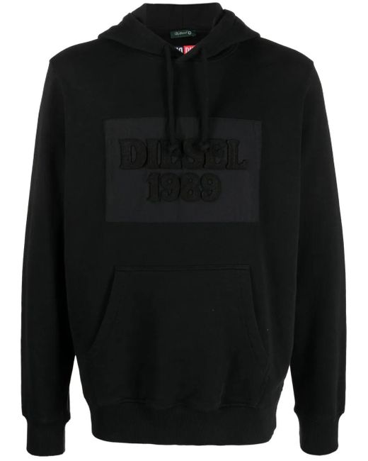 Sudadera con capucha y parche del logo DIESEL de hombre de color Black