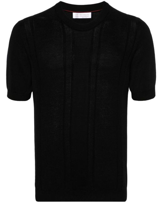 メンズ Brunello Cucinelli ワッフルニット Tシャツ Black