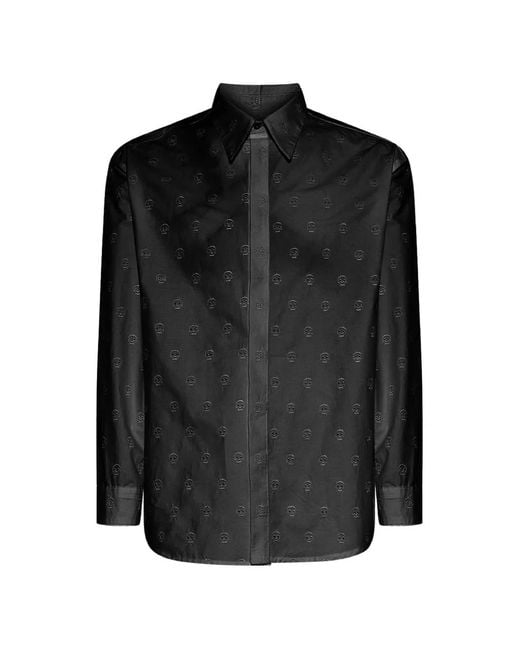 John Richmond Black Monogram-Pattern Long-Sleeve Shirt for men