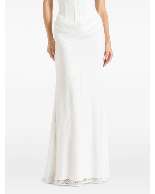Manière De Voir White Corina Satin Corset Cowl-Lace Maxi Dress