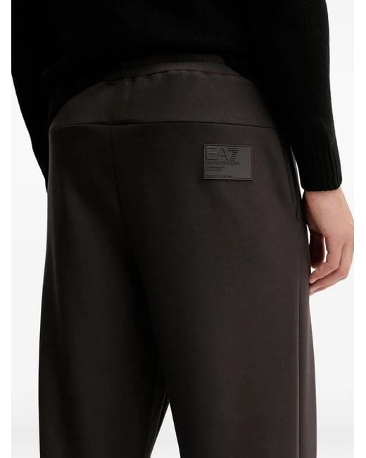 EA7 Black Drawstring Logo-Patch Trousers for men