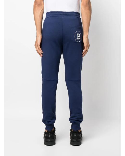 Balmain Blue Logo-Print Ribbed Track Pants for men