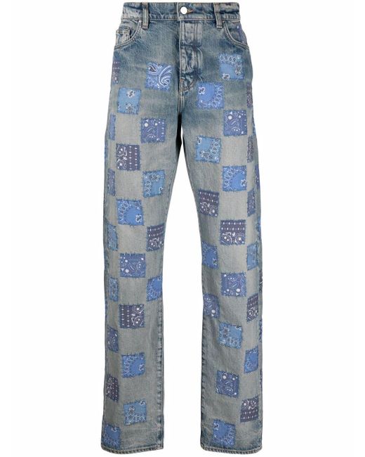 Amiri Denim Patchwork Wide-leg Jeans in Blue for Men - Lyst