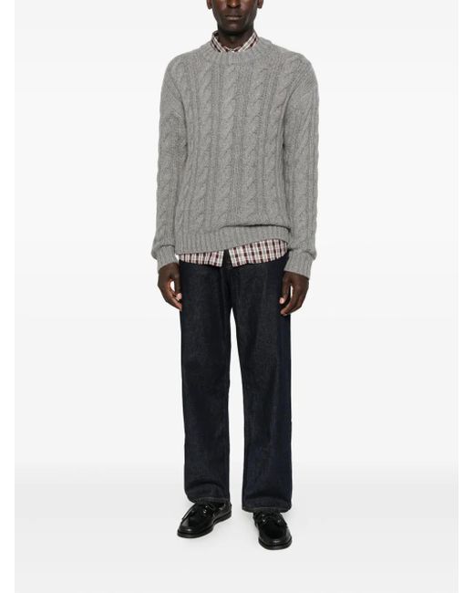 Bompard Gray Cable-Knit Crew-Neck Sweater for men