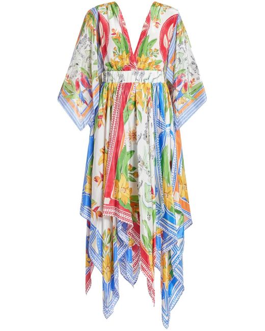 Farm Rio White Tropical Destination Kimono Sleeve Midi Dress
