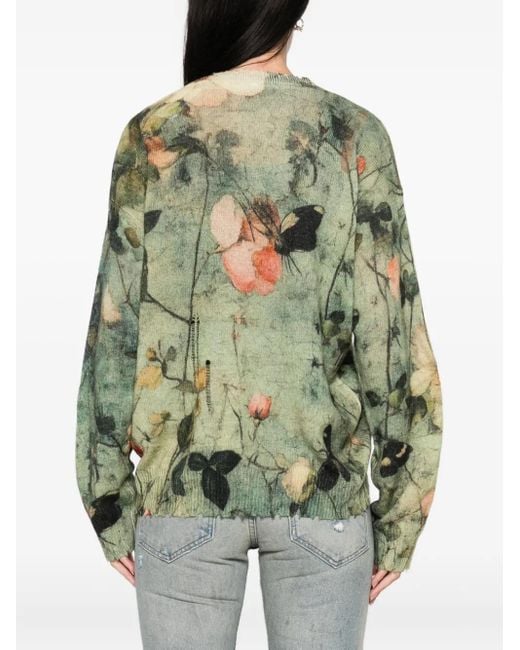 R13 Green Floral-Print Jumper