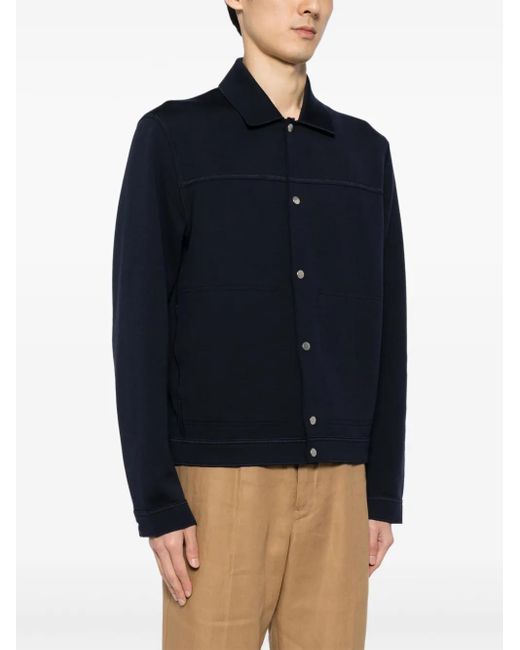 Zegna Blue Spread-collar Knitted Cardigan for men