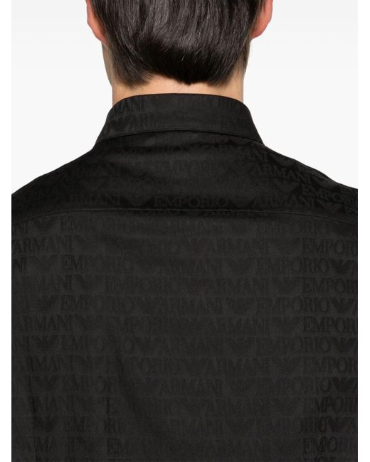 Emporio Armani Black Logo-jacquard Cotton Shirt for men