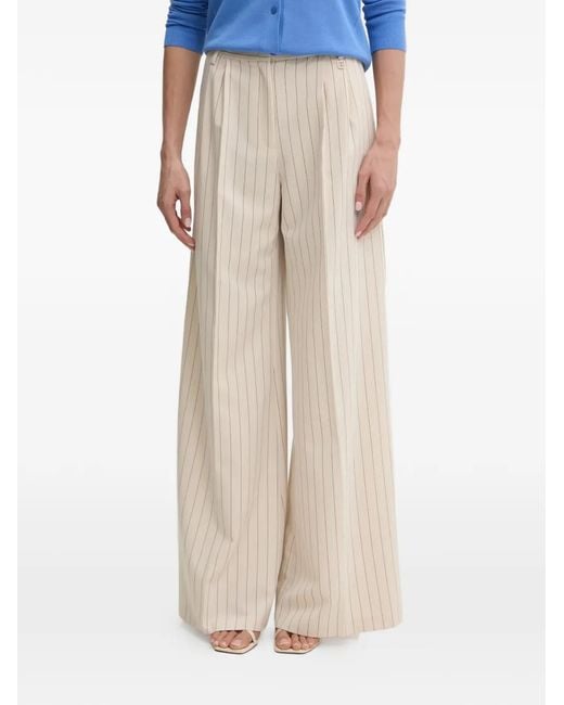 Fracomina Natural Cropped Pinstripe Wide-Leg Trousers