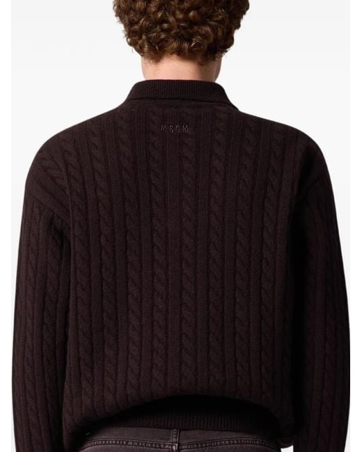 MSGM Purple Cable-Knit Polo Shirt for men