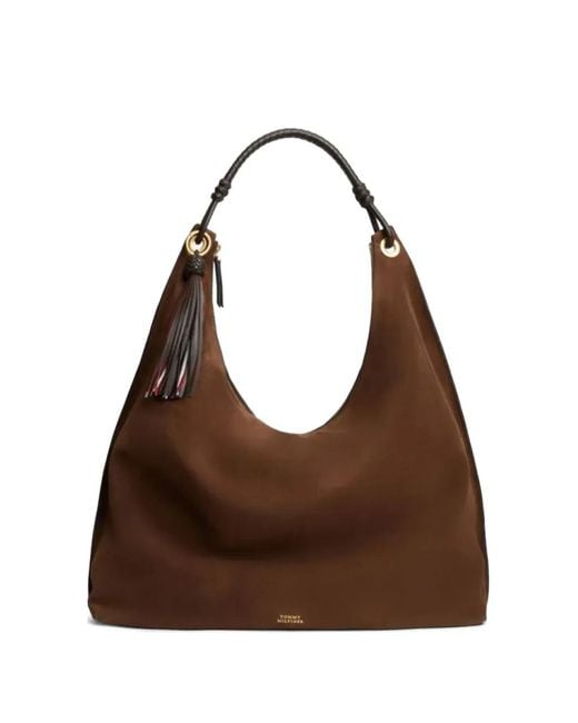Tommy Hilfiger Brown Zip-Fastening Tassel-Detail Shoulder Bag