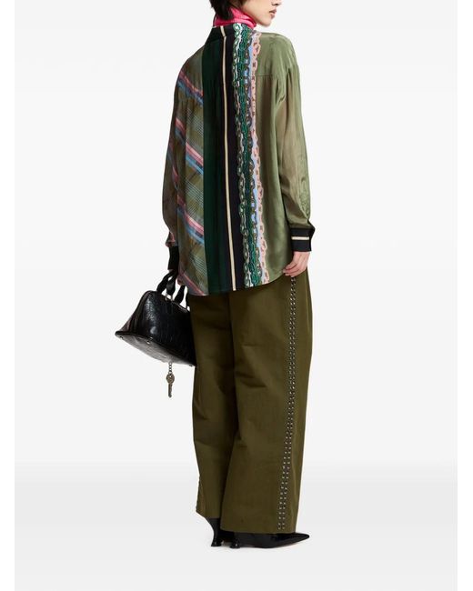 Essentiel Antwerp Green King Patchwork-Print Oversized Shirt