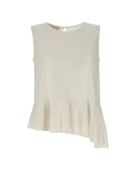 Kaos Natural Ruffled Asymmetric-Hem Blouse
