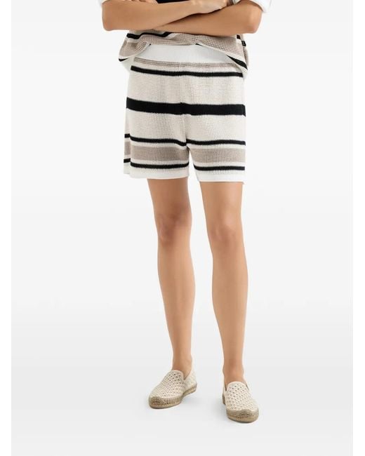 Brunello Cucinelli Gray Striped Cotton Net Knit Shorts