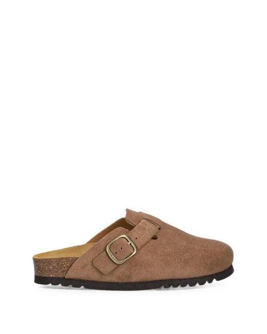 Scholl Brown Buckle-Fastening Suede Clogs