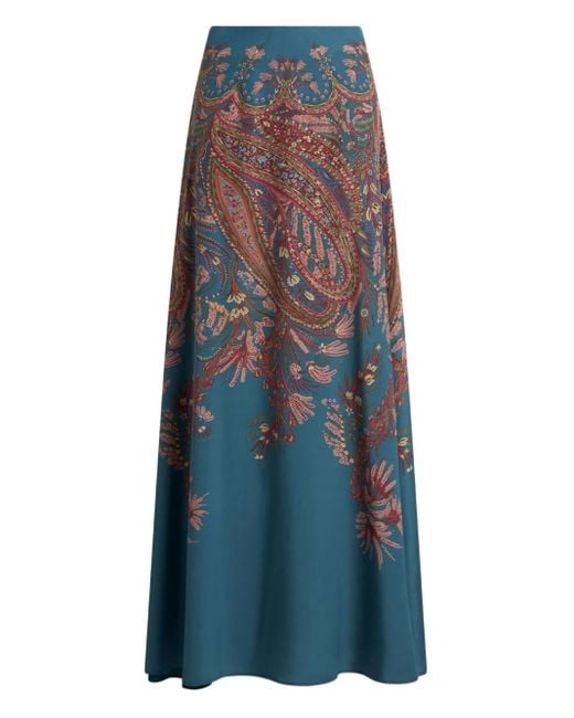 Etro Blue Maxirock mit Paisley-Print