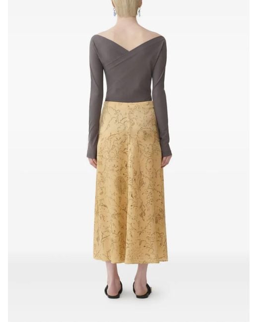 Fabiana Filippi Natural Floral-Print Midi Skirt