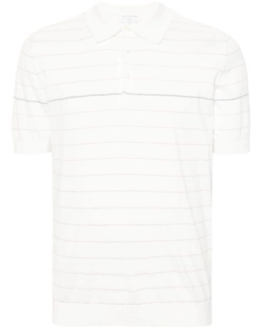 Eleventy White Striped Cotton Polo Shirt for men