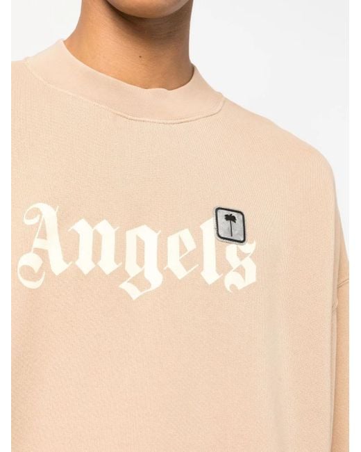 Palm Angels Natural Logo-Print Long-Sleeve Sweatshirt for men