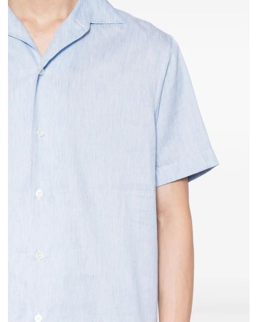 Brioni Blue Short-Sleeve Curved-Hem Shirt for men
