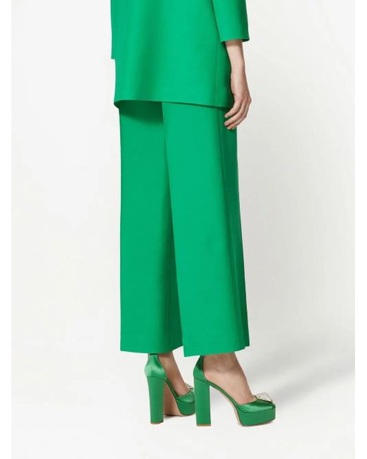 Valentino Garavani Green Wide-Leg Wool-Silk Trousers