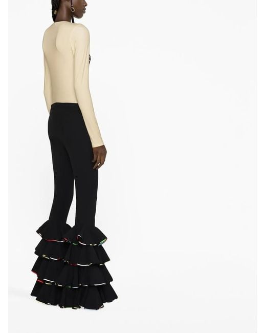 Emilio Pucci Black Marmo-Print Ruffled Trousers