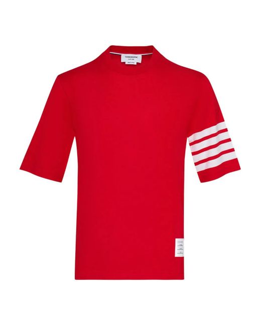 Thom Browne Red 4-Bar Stripe-Detail T-Shirt for men