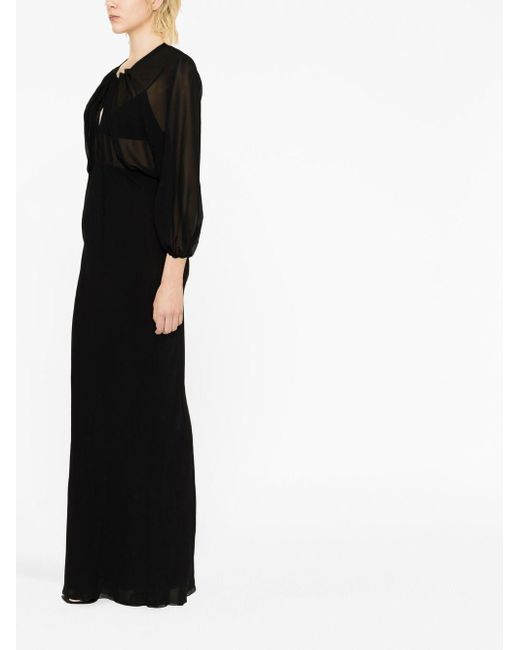 Saint Laurent Black Sheer-panelled Silk Maxi Dress
