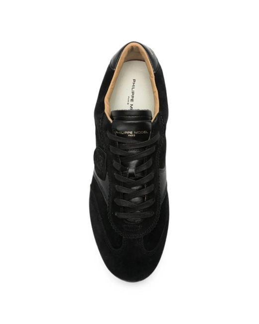 Philippe Model Black Logo-Patch Panelled Sneakers for men
