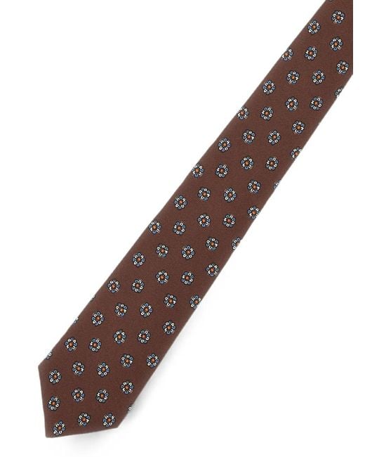 Kiton Brown Floral-Pattern Silk Tie for men