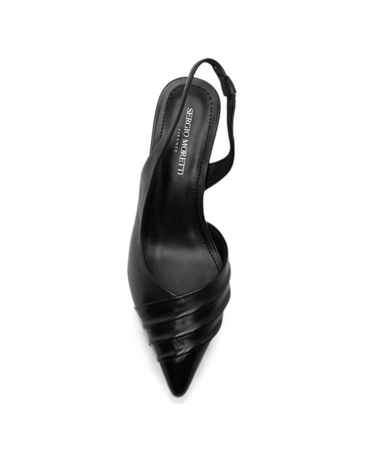 SERGIO MORETTI FIRENZE Black Ruched Pointed-Toe Slingback Pumps