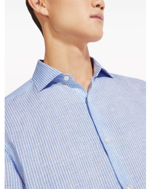 Zegna Blue Oasi Striped Linen Shirt for men