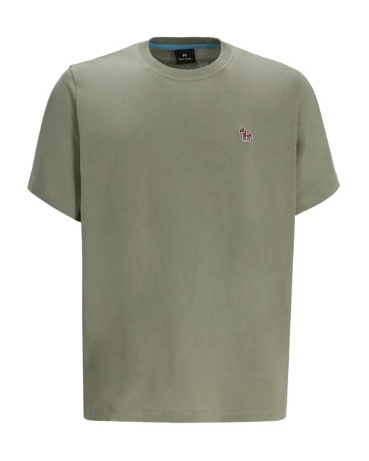 Paul Smith Green Zebra-Embroidered Cotton T-Shirt for men
