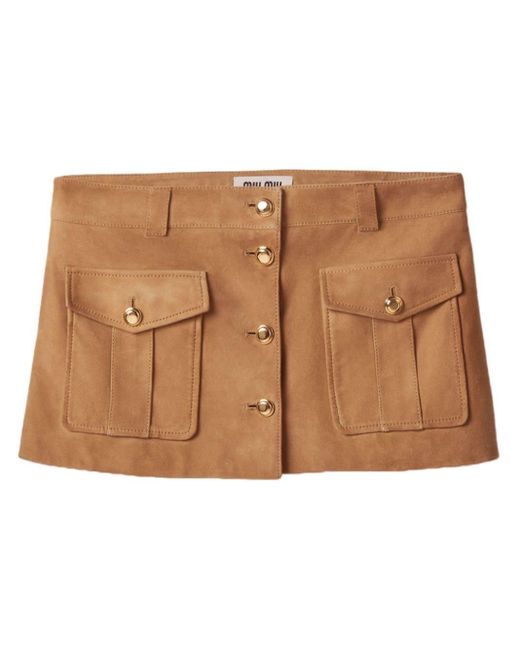 Miu Miu Brown Suede Flap-pocket Miniskirt