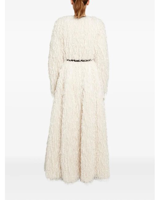 Abrigo cruzado con flecos de plumas Giambattista Valli de color Natural