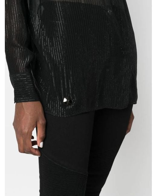 Philipp Plein Black Semi-Sheer Button-Down Shirt