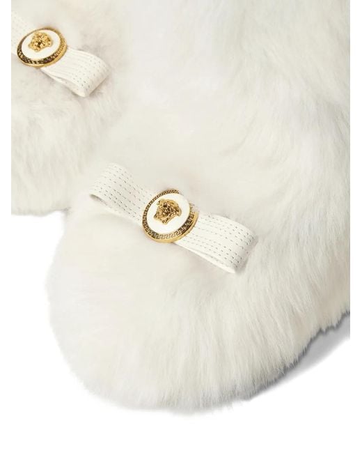 Versace White Gianni Ribbon Shearling Boots
