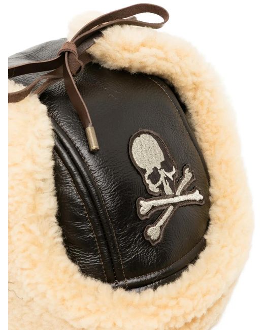 MASTERMIND WORLD Natural Shearling-Trim Leather Pilot Hat for men