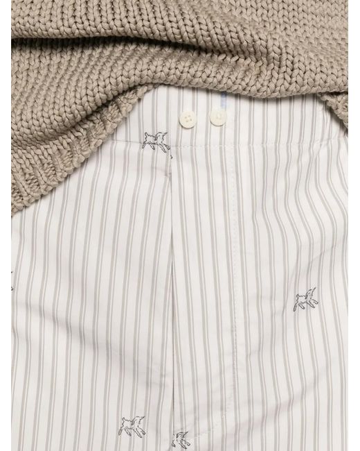 Jacquemus White Pantalon À Rayures Brodé