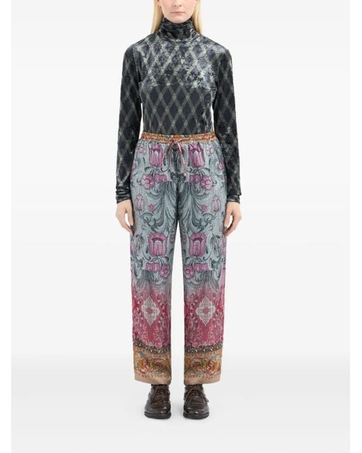 Pierre Louis Mascia Blue Floral-Print Drawstring-Waist Trousers